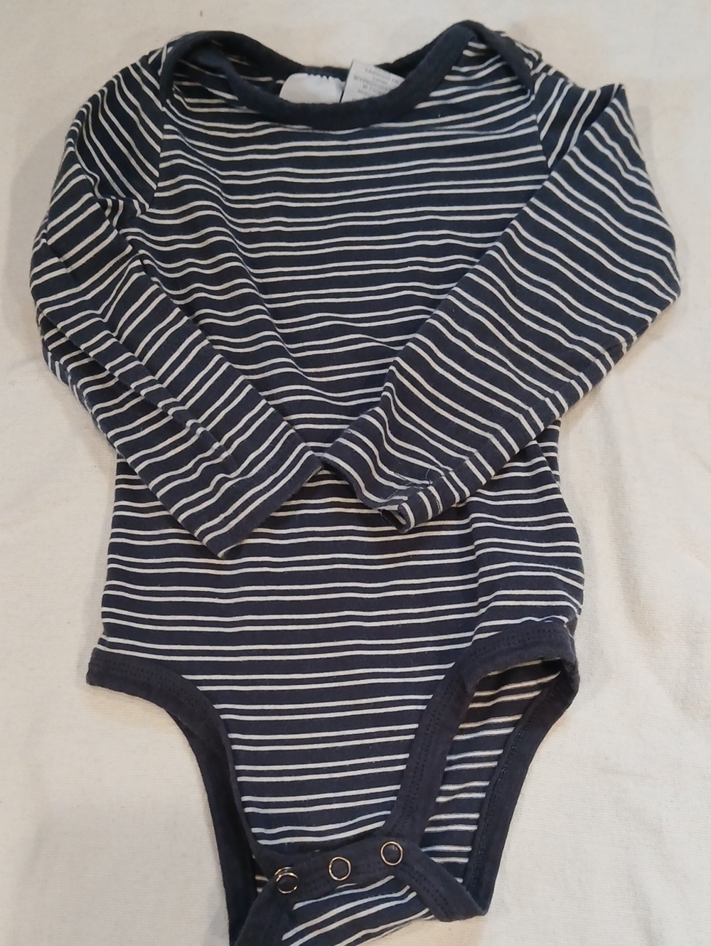 Tahari Navy and White Striped Long-Sleeve Baby Bodysuit